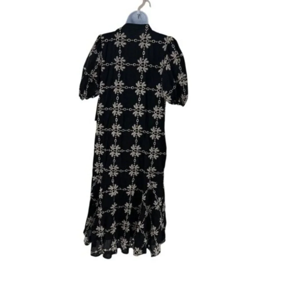 Tuckernuck NEW Black Eyelet Lewis Puff Sleeve Embroidered Maxi Dress Size M - Picture 7 of 11